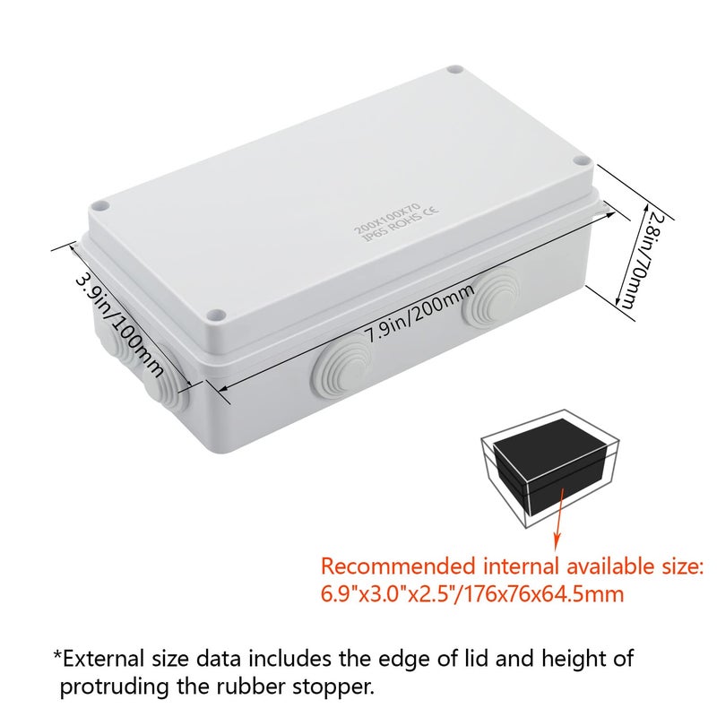 LeMotech ABS Plastic Dustproof Waterproof IP65 Junction Box Universal Electrical Project Enclosure White 7.9 x 3.9 x 2.8 inch (200 x 100 x 70 mm) - Image 2